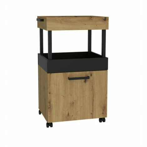 Meilleure affaire ❤️ MEUBLETMOI Bar à Roulettes 1 Porte 2 Plateaux Décor Chêne Et Noir - BENJI - Bois ❤️ 3 Meilleure affaire ❤️ MEUBLETMOI Bar à Roulettes 1 Porte 2 Plateaux Décor Chêne Et Noir - BENJI - Bois ❤️