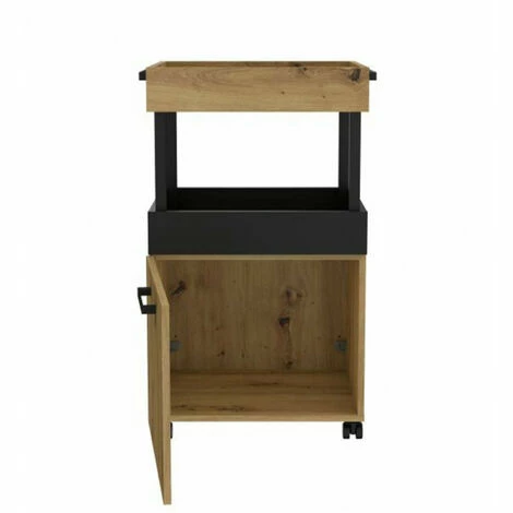 Meilleure affaire ❤️ MEUBLETMOI Bar à Roulettes 1 Porte 2 Plateaux Décor Chêne Et Noir - BENJI - Bois ❤️ 5 Meilleure affaire ❤️ MEUBLETMOI Bar à Roulettes 1 Porte 2 Plateaux Décor Chêne Et Noir - BENJI - Bois ❤️ – Image 3