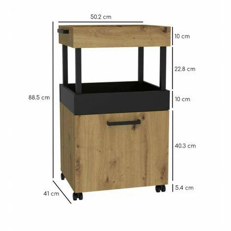 Meilleure affaire ❤️ MEUBLETMOI Bar à Roulettes 1 Porte 2 Plateaux Décor Chêne Et Noir - BENJI - Bois ❤️ 6 Meilleure affaire ❤️ MEUBLETMOI Bar à Roulettes 1 Porte 2 Plateaux Décor Chêne Et Noir - BENJI - Bois ❤️ – Image 4