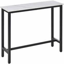 Acheter 😍 HOMCOM Table De Bar - Table Haute De Cuisine - Dim. 120L X 40l X 100H Cm - Châssis Piètement Acier Noir, Plateau Aspect Marbre Blanc - Blanc ⌛