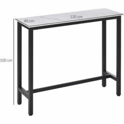 Acheter 😍 HOMCOM Table De Bar - Table Haute De Cuisine - Dim. 120L X 40l X 100H Cm - Châssis Piètement Acier Noir, Plateau Aspect Marbre Blanc - Blanc ⌛ -Table haute Boutique 37330551 3