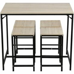 Budget ⭐ OOBEST Set De 1 Table + 4 Tabourets Ensemble Table De Bar Bistrot Mange-Debout Haute Cuisine 😉 -Table haute Boutique 38153936 4