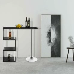 Vente flash 🎁 WOLTU 1 X Table De Bar-bistrot En MDF Et Métal. Table De Cuisine Avec 3 Tablettes Et Porte-bouteilles. 113x40x105cm.Noir ⌛ -Table haute Boutique 38233412 4