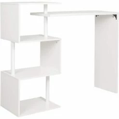 De gros 🎁 WOLTU Table De Bar Rotatif En MDF Et Métal. Table De Cuisine Avec 3 Tablettes. 134x38x112cm. Blanc 🔔