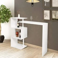 De gros 🎁 WOLTU Table De Bar Rotatif En MDF Et Métal. Table De Cuisine Avec 3 Tablettes. 134x38x112cm. Blanc 🔔 -Table haute Boutique 38233460 3