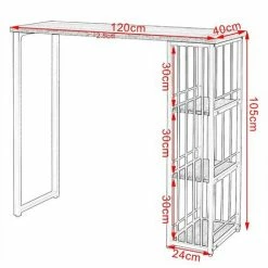 Promo 🥰 WOLTU Table De Bar Avec 3 Tablettes. Table De Bistrot En Métal Et MDF. 120x40x105cm. Chêne Clair 😍 -Table haute Boutique 38233497 3