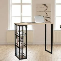 Promo 🥰 WOLTU Table De Bar Avec 3 Tablettes. Table De Bistrot En Métal Et MDF. 120x40x105cm. Chêne Clair 😍 -Table haute Boutique 38233497 4