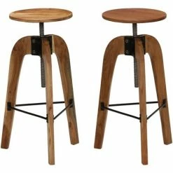 Sortie 🔔 HAPPYSHOPPING Chaises De Bar 2 Pcs Bois D'acacia Solide 🥰