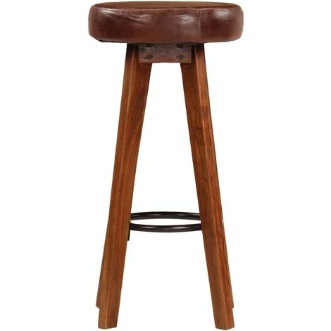 Nouveau 👍 HAPPYSHOPPING Chaises De Bar 2 Pcs Cuir Veritable Et Bois D'acacia Solide 👍 5 Nouveau 👍 HAPPYSHOPPING Chaises De Bar 2 Pcs Cuir Veritable Et Bois D'acacia Solide 👍 – Image 3