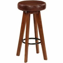 Nouveau 👍 HAPPYSHOPPING Chaises De Bar 2 Pcs Cuir Veritable Et Bois D'acacia Solide 👍 10 Nouveau 👍 HAPPYSHOPPING Chaises De Bar 2 Pcs Cuir Veritable Et Bois D'acacia Solide 👍 -Table haute Boutique 39618480 4