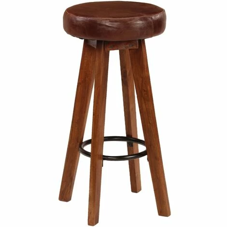 Nouveau 👍 HAPPYSHOPPING Chaises De Bar 2 Pcs Cuir Veritable Et Bois D'acacia Solide 👍 6 Nouveau 👍 HAPPYSHOPPING Chaises De Bar 2 Pcs Cuir Veritable Et Bois D'acacia Solide 👍 – Image 4