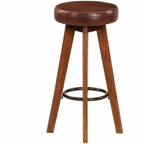 Nouveau 👍 HAPPYSHOPPING Chaises De Bar 2 Pcs Cuir Veritable Et Bois D'acacia Solide 👍 7 Nouveau 👍 HAPPYSHOPPING Chaises De Bar 2 Pcs Cuir Veritable Et Bois D'acacia Solide 👍 – Image 5