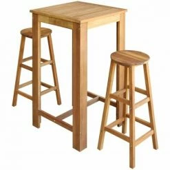 Coupon 😍 HAPPYSHOPPING Table Et Tabourets De Bar 3 Pcs Bois D'acacia Massif 🤩