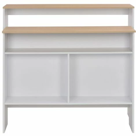 De gros ⌛ HAPPYSHOPPING Table De Bar Avec 2 Dessus De Table Blanc Et Chene 130x40x120cm 🔔 7 De gros ⌛ HAPPYSHOPPING Table De Bar Avec 2 Dessus De Table Blanc Et Chene 130x40x120cm 🔔 – Image 5