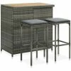 Remise 🎁 ASUPERMALL Ensemble De Bar 3 Pcs Resine Tressee Gris 👏 -Table haute Boutique 39744269 1