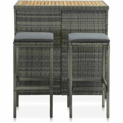 Remise 🎁 ASUPERMALL Ensemble De Bar 3 Pcs Resine Tressee Gris 👏 -Table haute Boutique 39744269 3