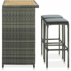 Remise 🎁 ASUPERMALL Ensemble De Bar 3 Pcs Resine Tressee Gris 👏 -Table haute Boutique 39744269 4