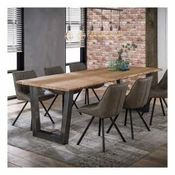 Meilleure vente 🥰 M-S Table 240 Cm ép 38 Mm En Acacia Massif Et Inox Brossé Noir - TRUNK 🥰