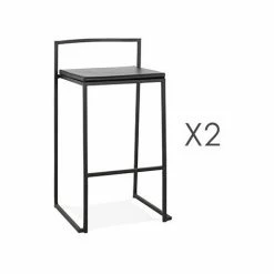 Tout neuf ❤️ M-S Lot De 2 Tabourets De Bar H65 Cm En PU Et Métal Noir 💯