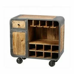 Bon marché 👏 M-S Meuble Bar Sur Roulettes En Bois Naturel Et Métal Gris - NEVADA 🎉