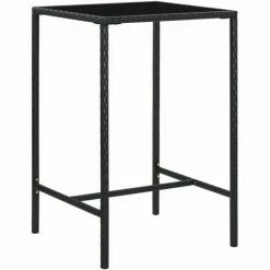 De gros ⌛ HAPPYSHOPPING Table De Bar De Jardin Noir 70x70x110cm Resine Tressee Et Verre 🎉