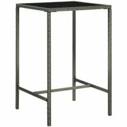 Grosses soldes 🧨 HAPPYSHOPPING Table De Bar De Jardin Gris 70x70x110cm Resine Tressee Et Verre 🧨