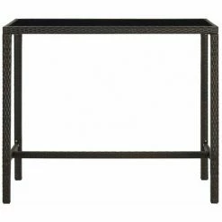 Budget 🎉 HAPPYSHOPPING Table De Bar De Jardin Marron 130x60x110cm Resine Tressee Verre ✨ -Table haute Boutique 40267357 2