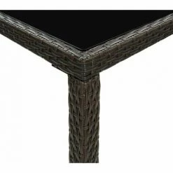 Budget 🎉 HAPPYSHOPPING Table De Bar De Jardin Marron 130x60x110cm Resine Tressee Verre ✨ -Table haute Boutique 40267357 5
