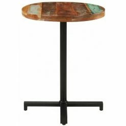 Promo 🛒 HAPPYSHOPPING Table De Bistro Ronde Ø60x75 Cm Bois De Recuperation Massif 🛒 -Table haute Boutique 40270465 2