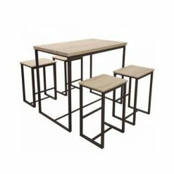 Remise 😀 FORNORD Table De Bar + 4 Tabourets De Bar En Bois Et Métal Noir - Bois 🥰