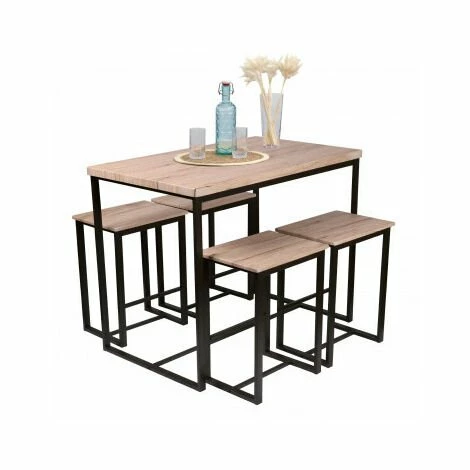 Remise 😀 FORNORD Table De Bar + 4 Tabourets De Bar En Bois Et Métal Noir - Bois 🥰 4 Remise 😀 FORNORD Table De Bar + 4 Tabourets De Bar En Bois Et Métal Noir - Bois 🥰 – Image 2