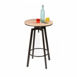 Grosses soldes ⭐ FORNORD Table De Bar Ronde Style Industriel En Bois Et Métal Noir Ajustable - Bois 💯