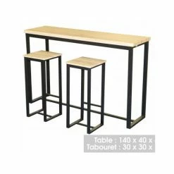 Le moins cher 🔔 FORNORD Table De Bar Murale + 2 Tabourets De Bar Bois Et Métal Noir - Bois ⭐ -Table haute Boutique 40526907 2