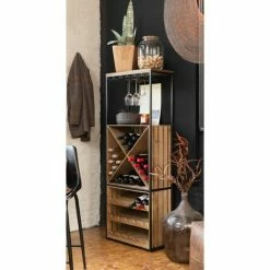 Budget 🤩 LES TENDANCES Armoire Bar Bois Massif Foncé Et Pieds Métal Noir Corai L 60 Cm 🎁 -Table haute Boutique 40717251 3