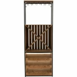 Budget 🤩 LES TENDANCES Armoire Bar Bois Massif Foncé Et Pieds Métal Noir Corai L 60 Cm 🎁 -Table haute Boutique 40717251 4