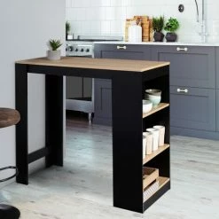 Le moins cher ✔️ IDMARKET Table De Bar BARTH 2 à 4 Personnes Bois Noir Et Plateau Façon Hêtre - Noir 🤩