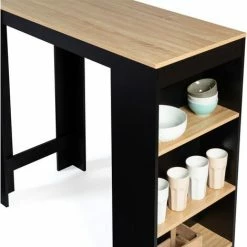 Le moins cher ✔️ IDMARKET Table De Bar BARTH 2 à 4 Personnes Bois Noir Et Plateau Façon Hêtre - Noir 🤩 -Table haute Boutique 40900572 4