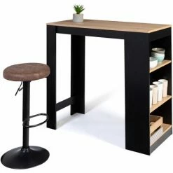 Le moins cher ✔️ IDMARKET Table De Bar BARTH 2 à 4 Personnes Bois Noir Et Plateau Façon Hêtre - Noir 🤩 -Table haute Boutique 40900572 5