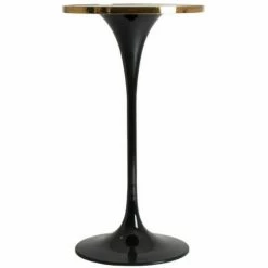 Remise 🎉 LES TENDANCES Table De Bar Ronde Marbre Et Métal Noir Nath 👍