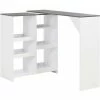 Meilleure affaire 👏 HAPPYSHOPPING Table De Bar Avec Tablette Amovible Blanc 138x39x110 Cm 👏 -Table haute Boutique 41839792 1