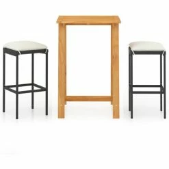 Vente flash 🔔 HAPPYSHOPPING Ensemble De Bar De Jardin Avec Coussins 3 Pcs Noir 🔥 -Table haute Boutique 41850303 2