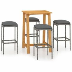 Meilleure affaire 👍 HAPPYSHOPPING Ensemble De Bar De Jardin Avec Coussins 5 Pcs Gris 👏 -Table haute Boutique 41850323 2