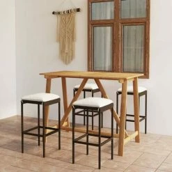 Tout neuf ⭐ HAPPYSHOPPING Ensemble De Bar De Jardin Avec Coussins 5 Pcs Marron ⭐