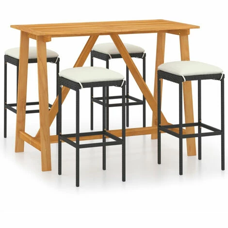 De gros 🌟 HAPPYSHOPPING Ensemble De Bar De Jardin Avec Coussins 5 Pcs Noir 🛒 4 De gros 🌟 HAPPYSHOPPING Ensemble De Bar De Jardin Avec Coussins 5 Pcs Noir 🛒 – Image 2