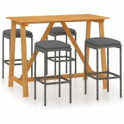 De gros 🔥 HAPPYSHOPPING Ensemble De Bar De Jardin Avec Coussins 5 Pcs Gris 🧨 -Table haute Boutique 41850353 2