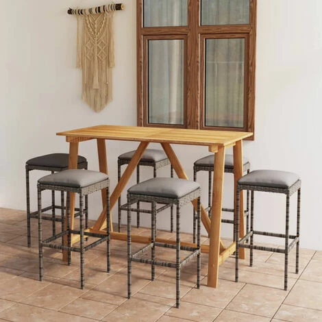 Meilleure vente 💯 HAPPYSHOPPING Ensemble De Bar De Jardin Avec Coussins 7 Pcs Gris ⭐ 3 Meilleure vente 💯 HAPPYSHOPPING Ensemble De Bar De Jardin Avec Coussins 7 Pcs Gris ⭐