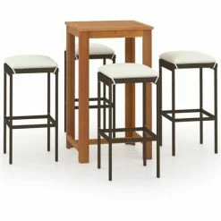 Meilleure vente ✨ HAPPYSHOPPING Ensemble De Bar De Jardin Avec Coussins 5 Pcs Marron 🎉 -Table haute Boutique 41850414 2