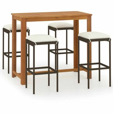 Tout neuf ⌛ HAPPYSHOPPING Ensemble De Bar De Jardin Avec Coussins 5 Pcs Marron 🥰 4 Tout neuf ⌛ HAPPYSHOPPING Ensemble De Bar De Jardin Avec Coussins 5 Pcs Marron 🥰 – Image 2