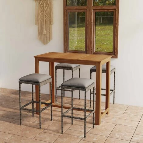 Meilleur prix 😉 HAPPYSHOPPING Ensemble De Bar De Jardin Avec Coussins 5 Pcs Gris 🔔 3 Meilleur prix 😉 HAPPYSHOPPING Ensemble De Bar De Jardin Avec Coussins 5 Pcs Gris 🔔