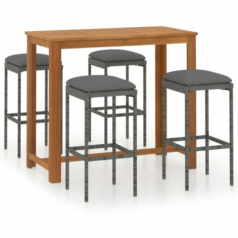 Meilleur prix 😉 HAPPYSHOPPING Ensemble De Bar De Jardin Avec Coussins 5 Pcs Gris 🔔 4 Meilleur prix 😉 HAPPYSHOPPING Ensemble De Bar De Jardin Avec Coussins 5 Pcs Gris 🔔 – Image 2